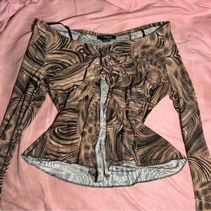 brown & black swirl print crop top